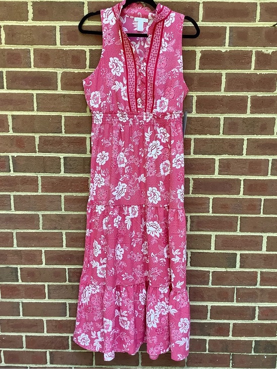 Dresses & Skirts - NWT London Times Red Floral Tiered Ruffle Maxi Dress Split Neck 10